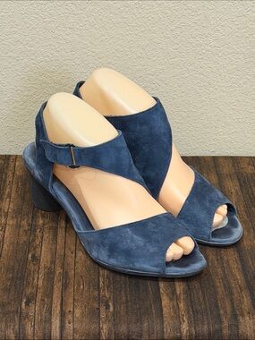 Arche Navy Suede Slingback Block Heel Sandals